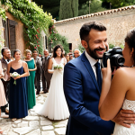 **

A person happily photographing a beautiful Italian wedding in a rustic villa, showcasing photographic talent transformed into a profitable business. Focus on capturing the joy and celebration of the event, highlighting the photographer's skill and the stunning Italian setting.

**