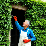 Garden Maintenance Service**

A gardener, fully clothed in professional gardening attire (khaki pants, work shirt, gloves), carefully trimming a vibrant green hedge in a well-maintained garden. Various gardening tools (shears, rake) are neatly arranged nearby. The scene is bathed in soft, natural sunlight. Background: A charming Italian villa with flower-filled balconies. safe for work, appropriate content, professional, modest, perfect anatomy, correct proportions, well-formed hands, proper finger count, natural body proportions, high quality.

**